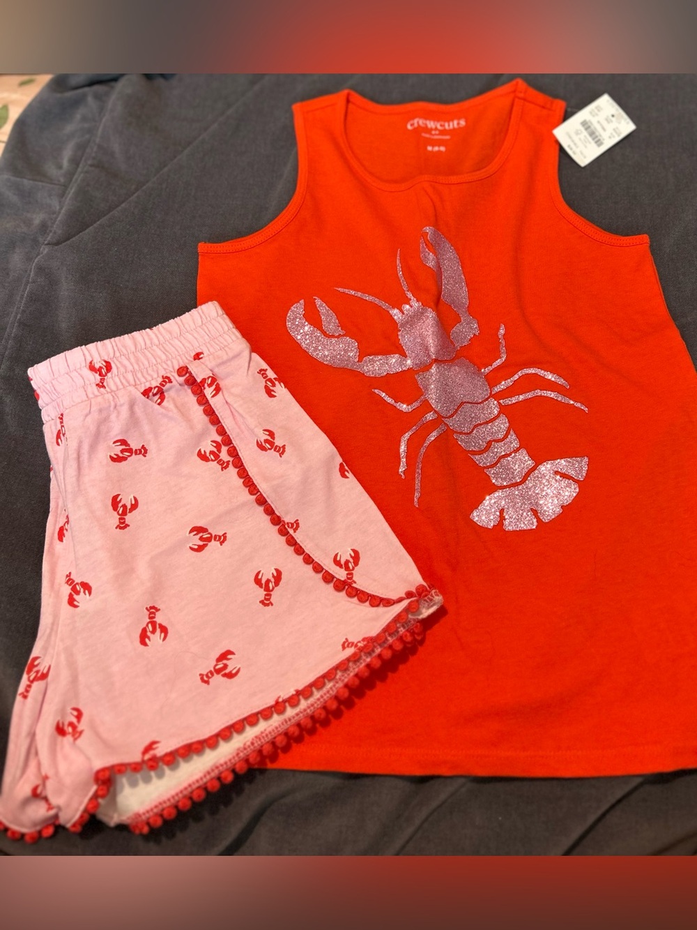 NWT! Crewcuts Orange Tank & Pink Lobster-Print Short Set